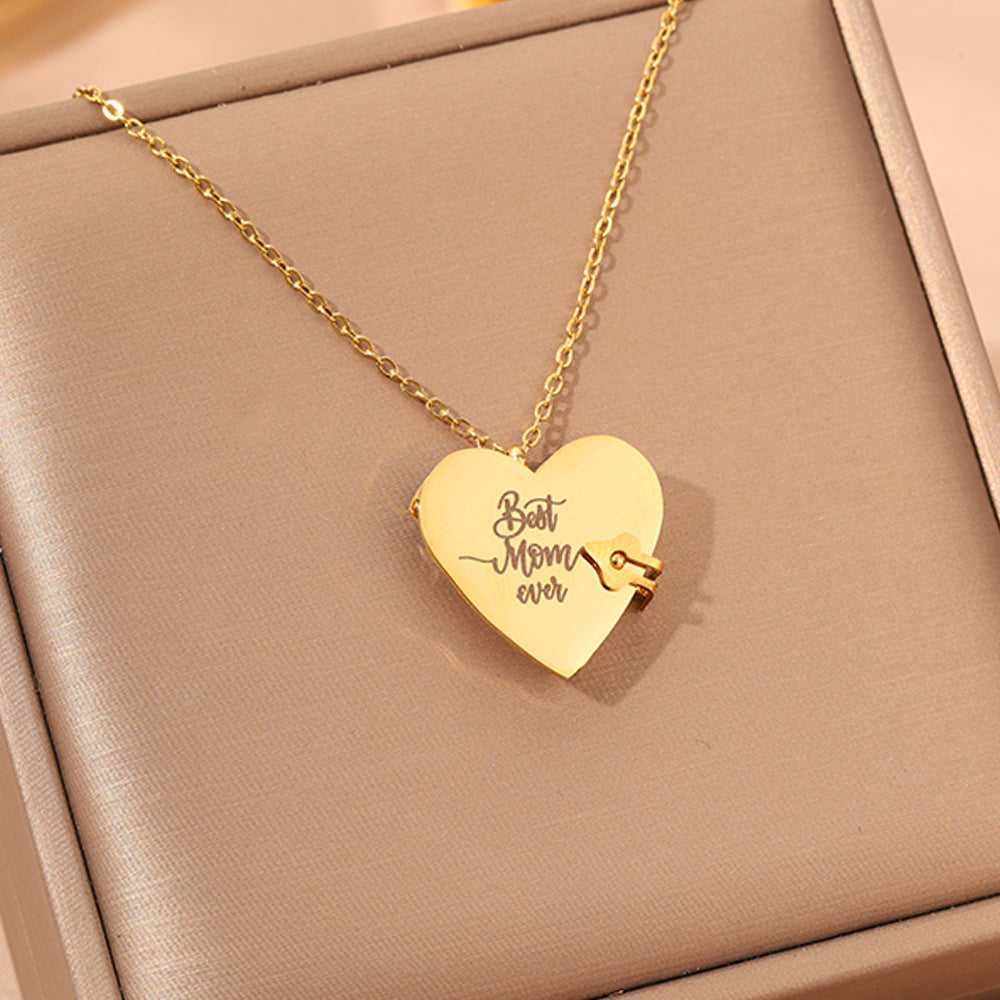 Titanium Steel Love Letter Necklace with Openable Pendant
