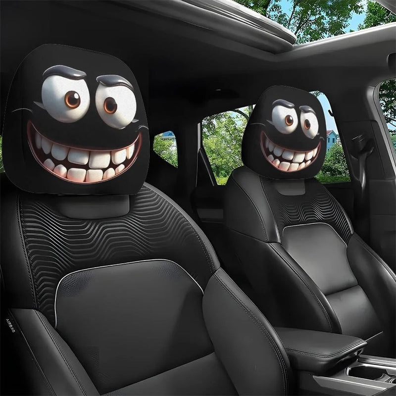 Black Skull Funny Car Print Headrest Cover Universal Elastic