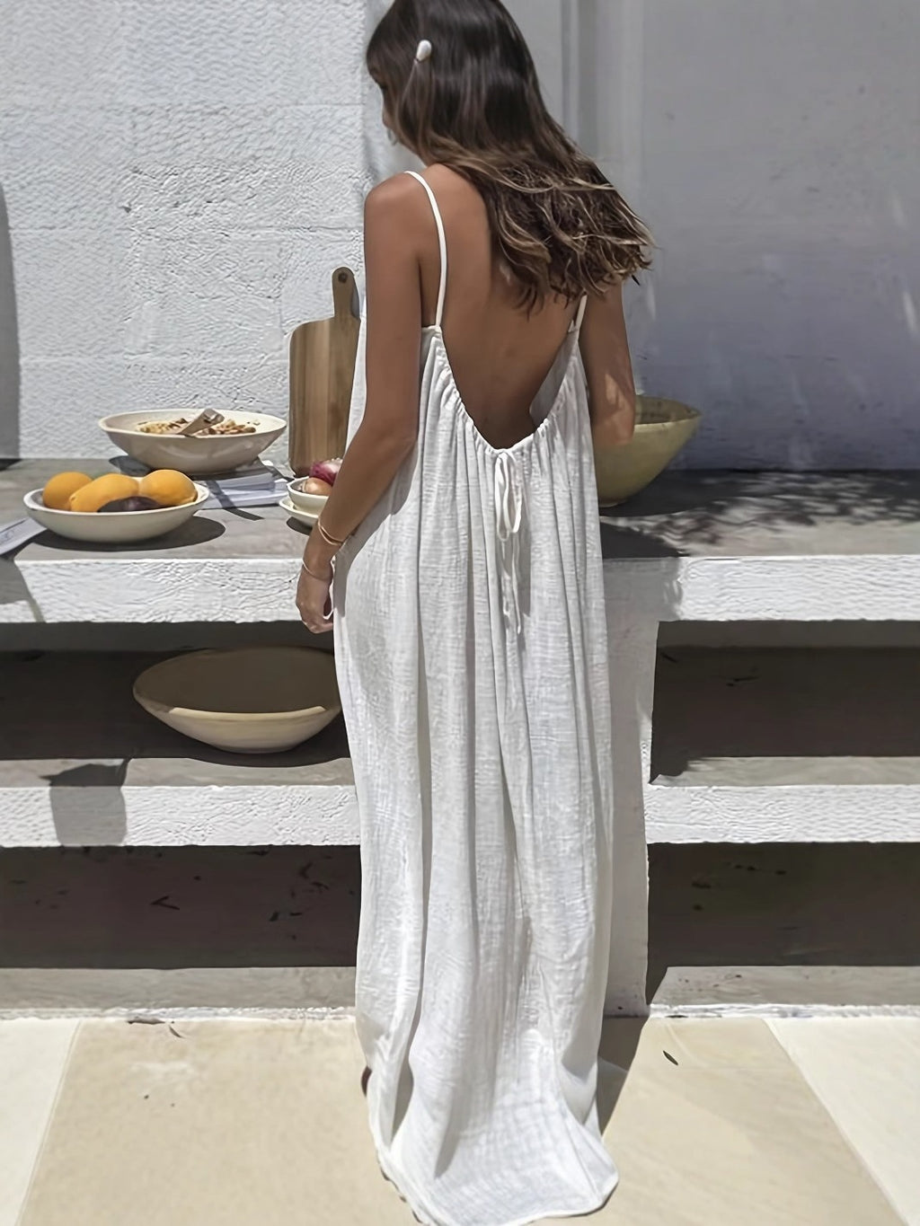 Womens Ruched Backless Long Dress