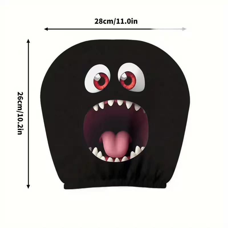 Black Skull Funny Car Print Headrest Cover Universal Elastic