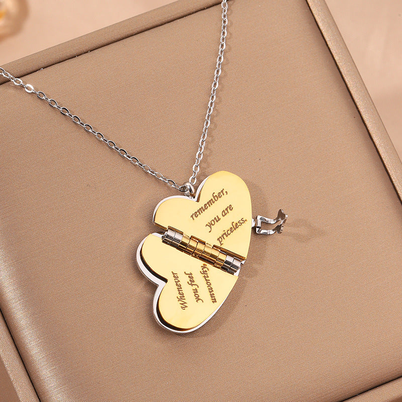 Titanium Steel Love Letter Necklace with Openable Pendant