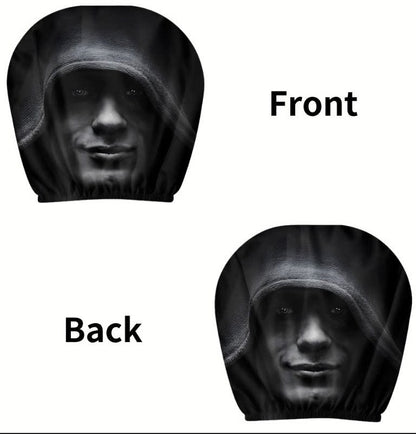 Black Skull Funny Car Print Headrest Cover Universal Elastic