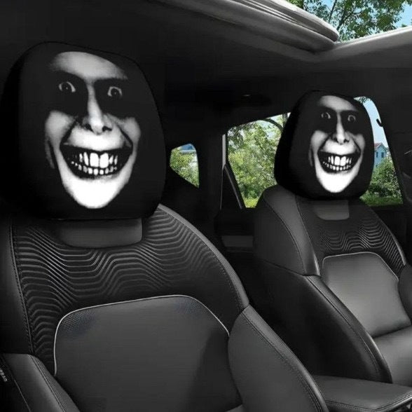 Black Skull Funny Car Print Headrest Cover Universal Elastic