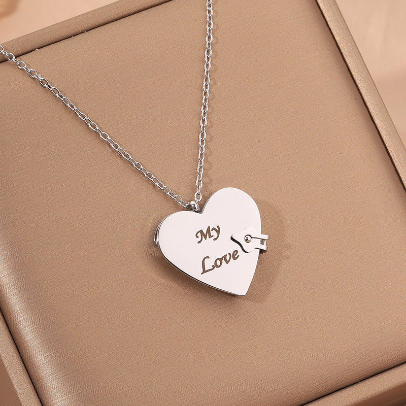 Titanium Steel Love Letter Necklace with Openable Pendant