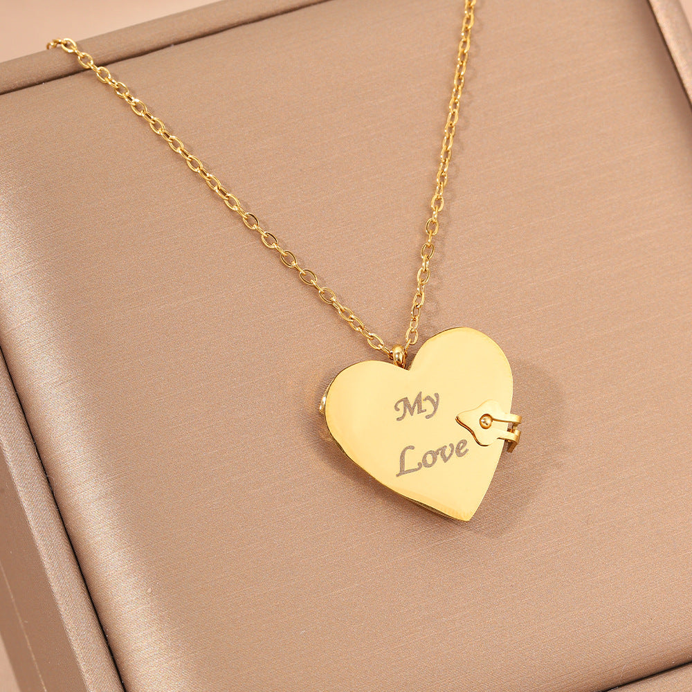 Titanium Steel Love Letter Necklace with Openable Pendant