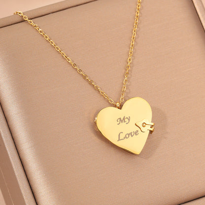 Titanium Steel Love Letter Necklace with Openable Pendant