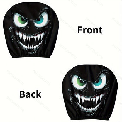 Black Skull Funny Car Print Headrest Cover Universal Elastic