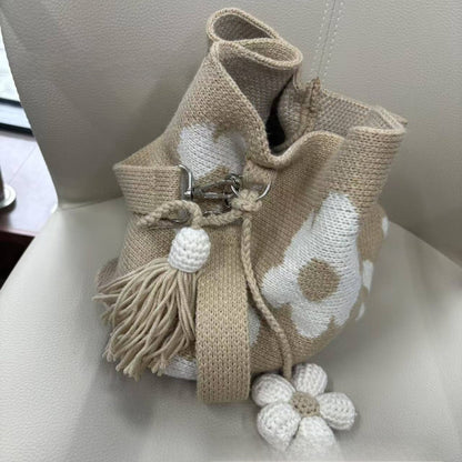 Handmade Crochet Flower Bag with Tassels
