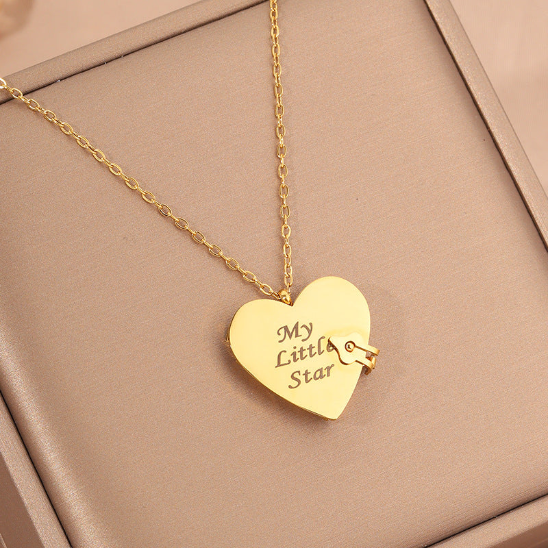 Titanium Steel Love Letter Necklace with Openable Pendant
